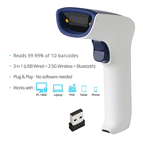 ScanAvenger Wireless Portable 1D Bluetooth Barcode Scanner: Hand Scanner 3-in-1, Cordless, Rechargeable Scan Gun for Inventory - USB Barcode Reader (1D Only No QR with No Next Gen Stand) - style: 1D With No Next Gen Stand