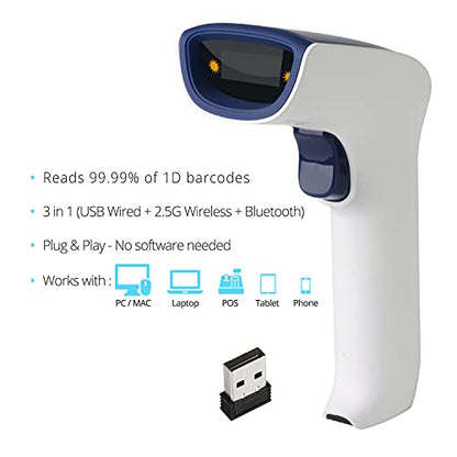 ScanAvenger Wireless Portable 1D Bluetooth Barcode Scanner: Hand Scanner 3-in-1, Cordless, Rechargeable Scan Gun for Inventory - USB Barcode Reader (1D Only No QR with No Next Gen Stand) - style: 1D With No Next Gen Stand