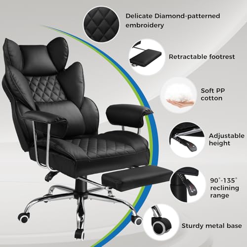 GTPLAYER Gaming Chair,Office Chair with Pocket Spring Lumbar Support, Ergonomic Comfortable Wide Office Desk Computer Chair with Outward Fixed Soft Armrests and Footrest (PU Leather, Black) - color: Deepblack