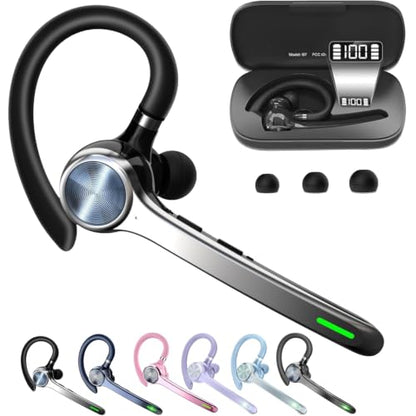 HEIBAS Bluetooth Headset, Wireless Earpiece with Mic for Work - color: Black