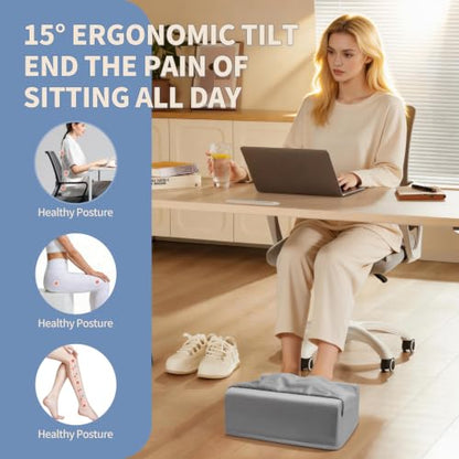 Under Desk Footrest with Rocking Base & Warming Cover, Gray Velvet | Washable velvet cover | 15° tilt + rocking base | 2 heights: 6.1"/7.3" | Non-slip | Office, gaming, home - color: Gray, size: 12.6" L x 15" W x 7.3"