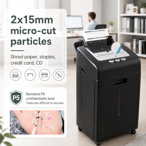 Paper Shredder Heavy Duty 200 Sheet Auto Feed P-5 Micro Cut | 60 Min Run Time Paper Shredder with 35L Pullout Bin/Credit Cards/CDs/Home Office and Small Business Use