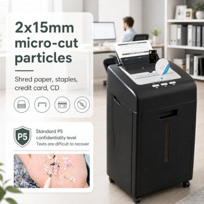 Paper Shredder Heavy Duty 200 Sheet Auto Feed P-5 Micro Cut | 60 Min Run Time Paper Shredder with 35L Pullout Bin/Credit Cards/CDs/Home Office and Small Business Use