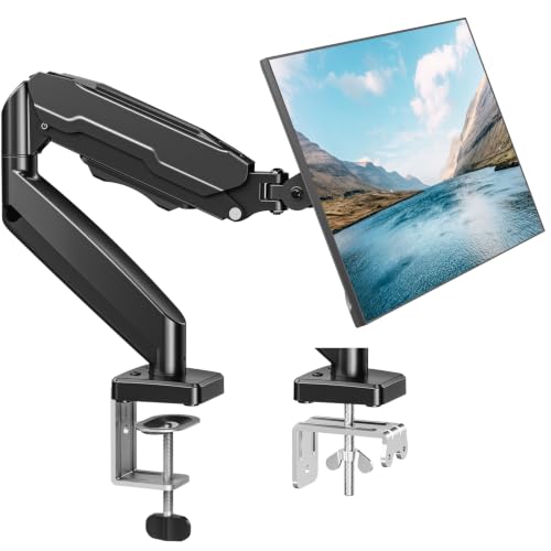 Single Monitor Mount, Fully Adjustable Monitor Arm Fits Max 32" Screen | Gas Spring VESA Mount with Clamp & Grommet Base, Computer Desk Arm with Tilt Swivel Rotate, Holds up to 19.8lbs - color: Black, size: Single