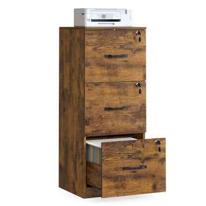 VASAGLE 3 Drawer File Cabinet with Locks, for A4, Letter Sized Documents - color: Rustic Brown, size: 3 Drawers