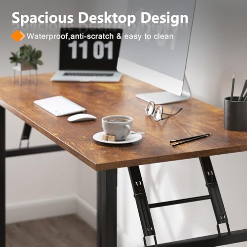Need Home Office Desk - 62 Inches Large Computer Desk Sturdy Black Table Foldable Desk Gaming Computer Table No Assembly Required Rustic Brown AC5FB(157.5 * 60) | Black Frame Writing Gaming Work Table/Foldable Home Office Desk/Sewing Table, No Assembly Re