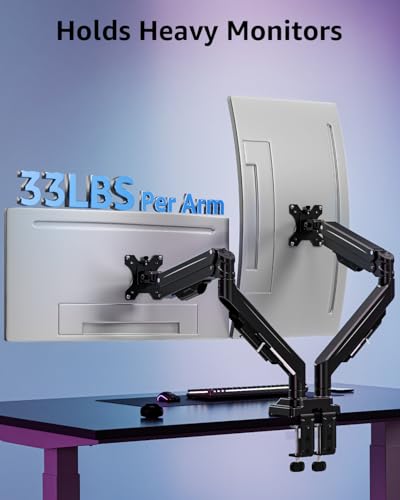 MOUNTUP Dual Monitor Stand for Max 43 inch Screens, Ultrawide Monitor Arm Height Adjustable, Heavy Duty Dual Monitor Mount, Full Motion Premium Monitors Arm, Holds 2.2 to 33 lbs, VESA Desk Mount