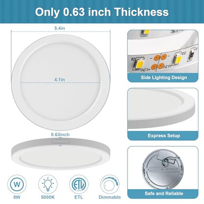 ETL Certified 5 inch Flush Mount Ceiling Light Dimmable,5000K White LED Ceiling Light Ultra Thin Round Flat Panel Ceiling Lights for Bedroom, Bathroom,Kitchen, Hallway,Basement,Closet, 3 Pack - color: 3 Pack White, size: 5 inch