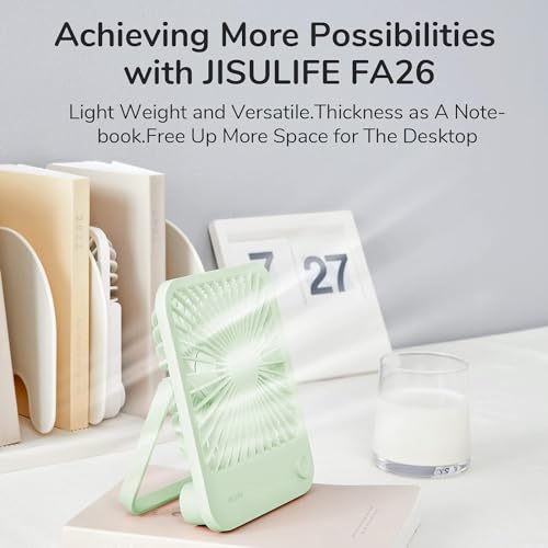 JISULIFE Desk Fan Battery Rechargeable, 180°Foldable Portable Personal Fan - color: Green, size: 4500mAh
