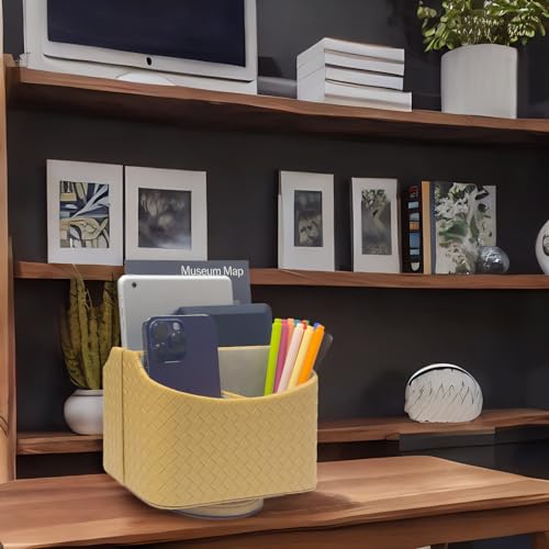 UnionBasic Rotating Desk Organizer, 360 Desk Spinning Caddy, Desktop TV Guide/Mail/Media/Remote Controller Holder Organizer, Woven Apricot - color: Woven Apricot