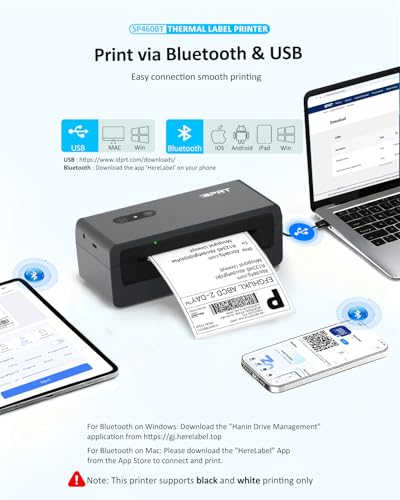 iDPRT Bluetooth Thermal Shipping Label Printer, Wireless 4x6 Shipping Label Printer, Compatible with Android, iPhone, Windows & Mac, Widely Used for, Amazon, Shopify, Etsy, USPS, SP460BT - color: Black