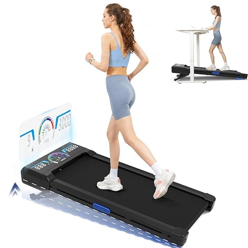 Walking Pad Treadmill 12% Auto Incline, Under Desk Treadmill | 450 lb capacity, 9-level auto incline to 12%, smart APP + Bluetooth speaker, compact treadmills for home, RGB Display. - color: Blue