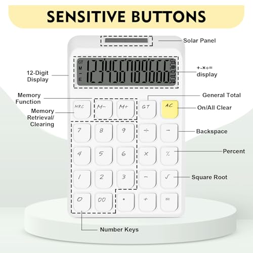 Cute Calculator, Calculators Desktop, White Calculator Big Buttons - color: White