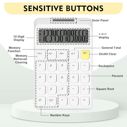 Cute Calculator, Calculators Desktop, White Calculator Big Buttons - color: White