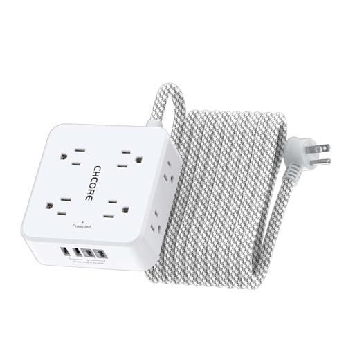 Surge Protector Power Strip - CHCORE 20Ft Braided Extension Cord with 8 Outlets with 4 USB (2 USB C) Charging Ports, Flat Plug Multi Plug Outlet Extender Charging Station for Home Office, ETL, White - color: White(Braided Cord), size: 20 Ft