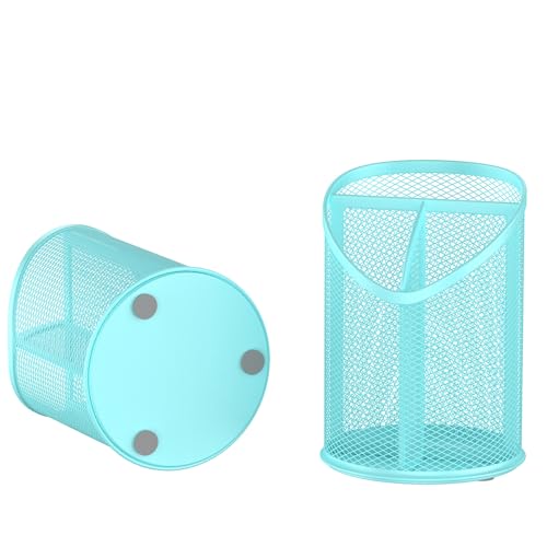 Delifox 2 Pack Pen Holder Mesh Round Pencil (Blue) - color: Blue