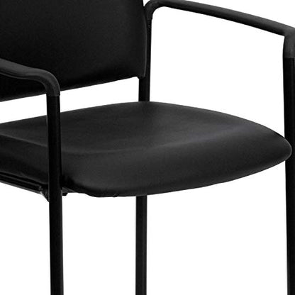 EMMA + OLIVER Black Vinyl Stackable Steel Side Reception Chair | Contoured Cushions, Powder Coated Frame, Durable Construction, Commercial Use - color: Black Vinyl