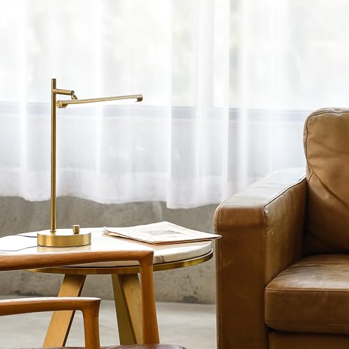 Globe Electric 52889 West 15" LED Integrated Desk Lamp, Matte Brass, 200 Lumens, Dimmer Rotary Switch - color: West, size: 15 inch