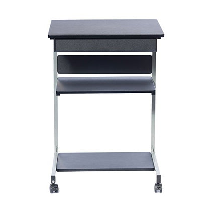Techni Mobili Rolling Laptop Cart w/ Storage & Printer Shelf,Graphite Black | Rolling laptop cart with storage shelf, printer platform, locking wheels, portable workstation, laptop stand, or mobile desk