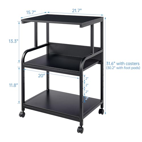 Fannova Printer Stand, 3 Tier Printer Table with Height Adjustable Storage Shelf, Rolling Printer Cart with Wheels for Home Office Organization, Black - color: Black