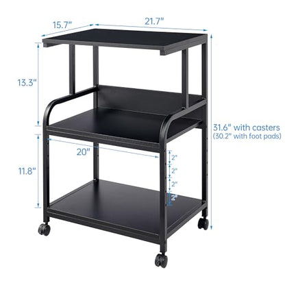 Fannova Printer Stand, 3 Tier Printer Table with Height Adjustable Storage Shelf, Rolling Printer Cart with Wheels for Home Office Organization, Black - color: Black