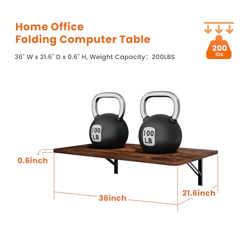 IAE Wall Mount Folding Desk,Floating Computer Desk for Small Spaces,Rustic | 36x22in engineered wood desktop with metal brackets, folds flat to save space in home office, apartment and laundry room - color: Rustic, size: 36"*22"
