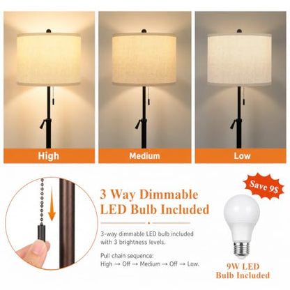 61-69" Adjustable Floor Lamp, Tall Standing Lamp, 3Way Bulb, Pull Chain