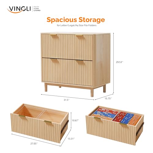 Bonnlo 2 Drawer File Cabinet, Home Office Filing Organizer, for Letter Legal A4 Size File Folder Storage, Modern Style Fluted Design, Wood Lateral Filing Cabinet, Printer Stand, Archivador, Oak