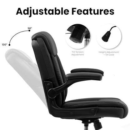 NEO CHAIR PU Leather Office Desk Chair with Adjustable Arms, All Black | Ergonomic Mid Back Computer Desk Chair Comfy with Wheels Swivel Rolling for Home Office Gaming Study - color: All Black