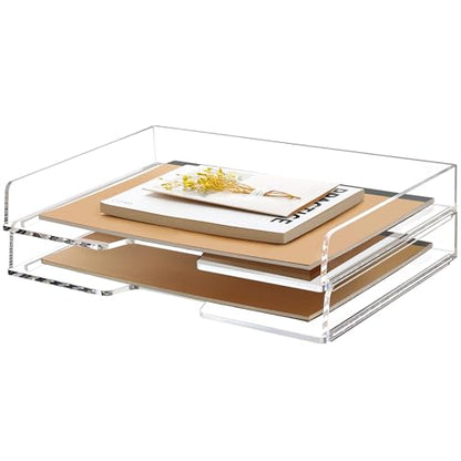 2 Pack-Stackable Paper Letter Tray Enlarged A4 File Desk Organizer Acrylic - style: Enlarged 2 Tier Trays