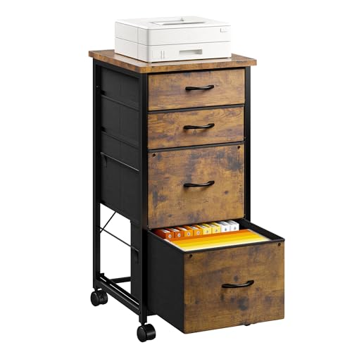 DurayLoly 4-Drawer Rolling File Cabinet Fits A4 Letter Size For Home Office | Printer Stand With Stable Frame, Large Capacity, Easy To Move And Assemble With Lockable Casters, Rustic Brown - color: Rustic Brown