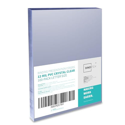 Binditek 12 Mil PVC Binding Covers, 8.5 x 11 Inches, Clear, 200 Pack | Plastic Binding Covers, 8.5" x 11" Letter Size, Clear, Square Corners, Unpunched, Ideal for Business Reports and Proposals - size: 12 Mil, style: 100P , Clear