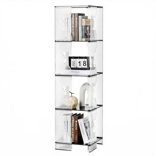 Bookcase, 4-Cube Bookshelf Storage Organizer for Home | Plastic Organizer Unit with 4 Black Shelves, Freestanding Display Rack for Bedroom, Dorm, Apartment