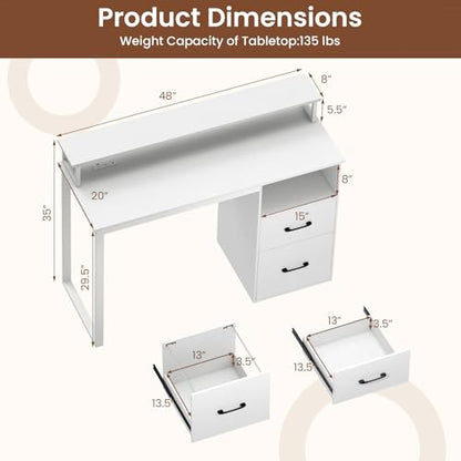 Tangkula Home Office Computer Desk w/Power Outlets | Modern Writing Desk w/Storage Drawers & Shelves, PC Laptop Desk w/Monitor Stand, School Study Work Table for Small Spaces