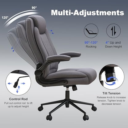 ralex-chair 2 Pack Big and Tall Office Chair -500 lb Heavy Duty Office Chair for Big Man, Fabric High Back Executive Office Desk Chair with 120° Tilt Rock,Computer Desk Chair with flip up arm - Grey - color: Grey, size: set of 2
