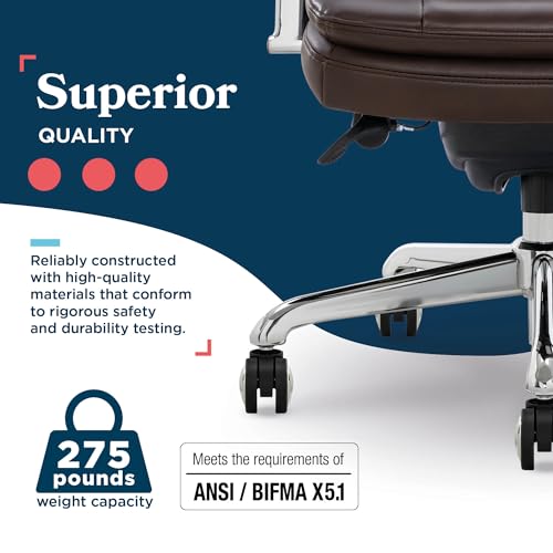 La-Z-Boy Sonata Executive Mid-Back Office Chair, Button-Tufted Seat and Back, Double-Layer Cushion, Padded Armrests, Ergonomic Computer DeskChair, Swivel Metal Base, Bonded Leather, Dark Brown/Chrome - color: Dark Brown and Chrome