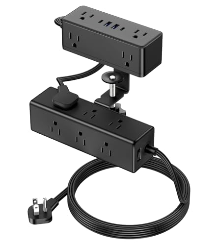 VILONG Dual Layer Desk Clamp Power Strip, 13 Outlets, 45W USB-C, 10FT Cord | 1200J Surge Protection, Edge Mount Clamp Fits 2.15" Desk Edge, Home Office Workstation, Black, ETL Listed - color: Black
