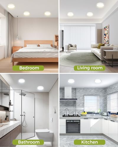 hepside 2Pack Dimmable Flush Mount Ceiling Light Fixture White, 3000/4000/6500K Ceiling Lamp, 7.5INCH 15W 1500LM Low Profile Light for Bedroom, Kitchen, Bathroom, Hallway - color: White, size: 7.5Inch-2pack
