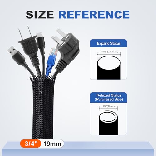 3/4" Cable Management Loom Wrap Sleeve Cord Wire Hider Organizer Covers - size: 3/4"-8ft