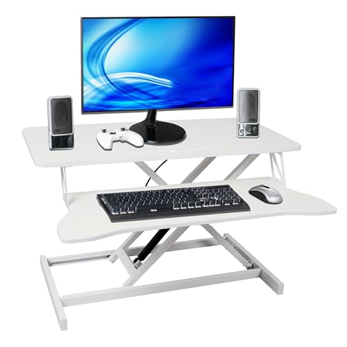 Standing Desk Converter Adjustable Height | Sit Stand Up Desk Riser with Keyboard Tray, Couputer Riser Ergonomic Workstations Concerter for Desktop - color: White