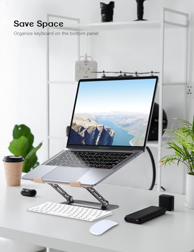 Aoviho Adjustable Laptop Stand for Desk,Portable Laptop Stand Holder and Riser,Foldable Aluminum Notebook Computer Stands for MacBook Air Pro HP Lenovo Dell Samsung, 10-15.6 inch,Moonlit Gold Noir - color: Moonlit Gold Noir