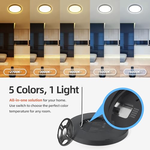 ECOELER Black Slim LED Ceiling Light, 9inch 5CCT Selectable Surface Mount Round Flat Panel Light, 24W 1800Lm, Close to Ceiling Light Fixtures for Kitchen, Bedroom, Laundry, 4 Pack - color: Black, size: 9Inch - 4PK