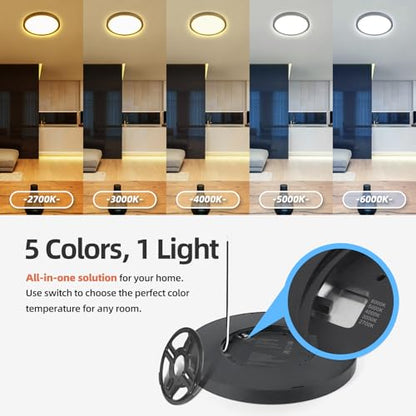 ECOELER LED Flush Mount Ceiling Light Fixture, 9inch Dimmable Round Ceiling Light, 24W 1800Lm, 5CCT Selectable Low Profile Slim Flat Panel Lights, ETL & FCC, Black - color: Black, size: 9Inch - 1PK