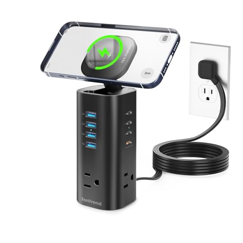 115W Fast Charging Station, TenTrend Power Strip Tower, 5FT Extension Cord | Charging Tower with 3AC Outlets & 8 USB Ports(4 USB-C), Foldable 15W Charging, Dorm, Office Desk Supplies - color: Black, size: 5 FT - 115W Fast Charing