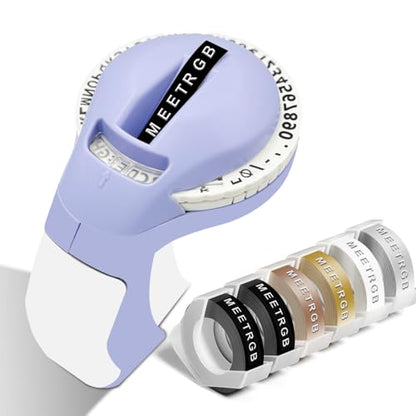Embossed Label Maker (Includes Tape), Vintage Embossing Label Machine, Comes with 6 Rolls of 3D Embossed Labels, Suitable for Office and DIY Use—Purple