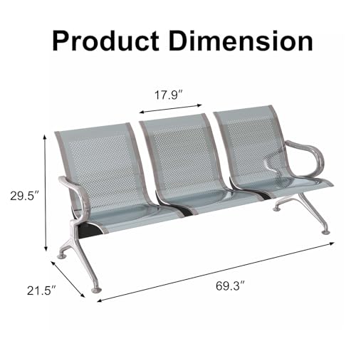 Kinsuite Waiting Room Chair - 3-Seat Waiting Room Bench Airport Reception Bench, Lobby Bench Seating Office Bench Waiting Area Chairs for Airport Business Hospital Market, Grey - color: Grey, size: 3-Seat