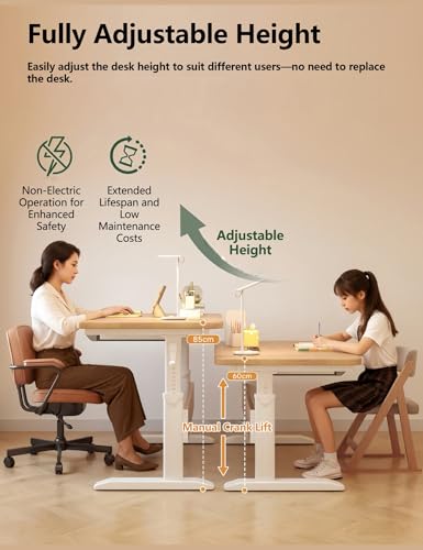 Manual Crank Standing Desk Adjustable Height 23.6-33.5 inch, Steel Frame Computer Table with Solid Wood Eco-Board Desktop and Cable Management Hole, mesa Gamer for Home Office(White,40IN) - color: White, size: 40IN