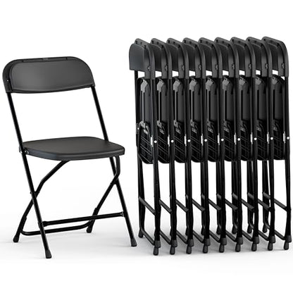 10 Pack Foldable Plastic Chair | Folding & Stackable | 350 lbs Capacity Steel Frame Seats for Indoor Outdoor | Commercial Use Events Wedding Party Bulk Picnic Kitchen Dining - Black - color: Black