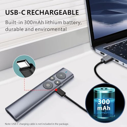 N95s Presentation Clicker for PowerPoint with Digital Laser Pointer | Magnifier/Highlight/Mouse Left Click, TV Screen&Projector Clicker, USB-C Rechargeable, 32GB Built-in Storage Receiver - color: Green - USB-A