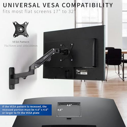 VIVO Black Single Monitor Wall Mount for 17 to 32 inch Screens, MOUNT-G100B | Premium Aluminum Monitor Mount, Pneumatic Adjustable Arm, Maximum VESA 100x100, Holds 15.4 lbs - size: 17" to 32"